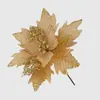 Flores de Natal Simuladas, Lantejoulas com Pó Dourado, Decorações de Natal, Decoração de Tecido Flocado para Árvore de Natal, Flores de Corte, Flores Simuladas