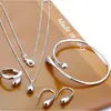 Collar con Colgante de Gota de Agua Ecológico Transfronterizo Europeo y Americano Juego de Cuatro Piezas Pendientes Chapados en Plata Anillo Pulsera Set
