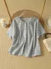 Camisa retro de manga corta estampada estilo coreano para mujer talla grande, top holgado y estilizado para el verano