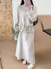 Conjunto de Punto Temperamento 2026 Otoño/Invierno Nuevo Suéter Pulóver de Cuello Redondo con Cordones para Ceñir la Cintura + Falda Conjunto de Dos Piezas para Mujer