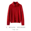 Cardigan de Tricô Grosso com Gola Reversível, Mistura de Seda e Caxemira, Fio Floral, Macio e Suave, Jaqueta Feminina, Novo Outono/Inverno 2026