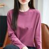Suéter de Punto de Algodón Puro con Cuello Redondo de Manga Larga para Mujer, Color Sólido, Holgado, Versátil, Suéter Pulóver, Camiseta Básica, Nuevo Verano 2025