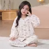 Pijama infantil de algodão nuvem com mangas compridas, estilo outono e primavera, estilo princesa para meninas, roupa de casa fofa de desenho animado para meninas mais velhas