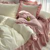 Estilo Princesa Conjunto de Quatro Peças 100% Algodão Algodão Lavado Lençóis 100% Algodão, Lençóis com Elástico, Capa de Edredom, Saia de Cama, Conjunto de Roupa de Cama de Três Peças