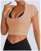 Processamento Transfronteiriço Levemente Personalizado, Serviço OEM com Designs e Amostras Fornecidas, Top Esportivo de Fitness Yoga com Decote em U Profundo, Camiseta Versátil de Secagem Rápida
