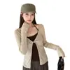 Top halter casual de otoño nuevo estilo coreano para talla grande, con corte ajustado y diseño retorcido, combinado con un conjunto a juego