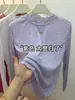 Camiseta Protectora del Sol Morada de Seda de Hielo con Borde Fruncido y Cuello Redondo para Mujer, Nuevo Estilo Verano 2025, Top Versátil Reductor de Edad para Cubrirse del Aire Acondicionado