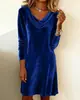 Vestido de Terciopelo de Venta Caliente Transfronterizo 2026 para Mujer, Otoño e Invierno, Elegante Cuello Drapeado, Corte Ajustado, Favorecedor, Elegante Vestido de Terciopelo de Longitud Media