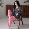 Pode ser enviado em nome de terceiros: Pijama feminino para primavera e outono, feito de algodão puro, fino, de manga longa, novo modelo 2026, roupa de casa elegante e de alta qualidade para o verão