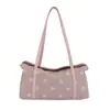 Bolsa tote de lona com poá estilo coreano de grande capacidade para mulheres, bolsa de ombro/axila texturizada de nicho, sacola de compras casual