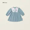 Vestido infantil de manga longa, gola de camisa, vestido patchwork, saia em camadas (tipo bolo), novo estilo de comércio exterior para primavera e outono de 2026, para idades de 3 a 8 anos