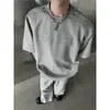 Decoración Metálica de Letras de Verano Tops de Escote Pequeño de Manga Corta para Hombre Tendencia Retro Americana Sueltos Casuales Camisetas de Media Manga