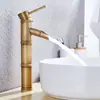 Grifo de Cocina de Cobre Estilo Retro Mid-Century de Bambú Individual para Agua Caliente y Fría Conexión para Lavabo de Balcón Lavadora Exterior Antihielo