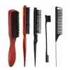 Set de Peine para Barba y Peine de Estilismo con Mango de Cerdas, Peine para Barba, Cepillo para Peinar el Cabello, Cepillo de Limpieza para Barbería, Cepillo Barredor de Cabello