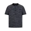 Camiseta de Tricô Manga Curta Estilo Retrô Americano para Homens, Vibe Casual Solta Marca de Moda de Rua Camiseta com Meio Botão Aberta Gola Redonda