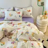 Juego de Ropa de Cama Fresco y Sencillo de Algodón Puro Cepillado de Cuatro Piezas para Madre y Bebé, Sábana y Funda de Edredón de Algodón Lavado Amigables con la Piel, Juego de Tres Piezas para Dormitorio de Estudiante