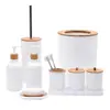 Set de Tocador Casual para Baño Kit Combinado de Accesorios para Baño Vaso para Cepillo de Dientes Utensilios para Dientes Botella de Loción para Lavado de Manos Caja de Bastoncillos de Algodón Bandeja