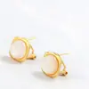 Nafu Pabellón Joyería de Plata al por Mayor: Aretes Cuadrados Chapados en Oro con Nácar Blanco Natural, Aretes de Botón de Moda para Mujer en Plata de Ley 925