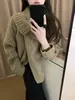 Chaqueta de Punto de Lana Holgada Color Gris Oscuro para Mujer, para Ir al Trabajo en Otoño e Invierno, Suave y Versátil, Cárdigan Exterior de Punto de Color Sólido Engrosado