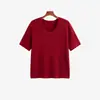 Ropa de punto fina y holgada con cuello en U para mujer de talla grande Mujer 2026 Otoño Niñas rellenitas Camiseta versátil de manga corta para usar como capa base Mujer 23171