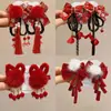Horquilla Roja de Año Nuevo para Niñas con Lazo, Accesorio para el Cabello, Tocado Tradicional Chino de Año Nuevo, Pinza para el Cabello con Peluca de Estilo Chino para Niñas Hanfu