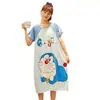 Falda de una pieza talla grande falda de comercio exterior linda de dibujos animados suelta de manga corta pijama de verano para mujer larga dulce casual bata de noche