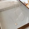 Collar de doble capa con perlas de agua dulce, estilo francés, sencillo, irregular, con cadena de clavícula, elegante, estilo red roja, para mujer.