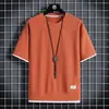 Camisa masculina de verão nova de manga curta waffle gola redonda falsa-tendência casual duas peças solta plus size seda gelada fina manga cinco quartos
