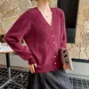 Cardigan de Punto de Lana Peluda con Cuello de Felpa, Manga Larga, Holgado, Color Sólido, Suéter de Lana Pulóver Cepillado, Nuevo Otoño/Invierno