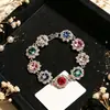 Pulsera de Rhinestone con Bloques de Color Rojo y Azul Transfronteriza Europea y Americana Diseño de Nicho Personalizada Exagerada Lujo Ligero Temperamento Joyería de Mano para Mujeres