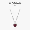 Collar con Colgante de Corazón Rojo Exquisito de Plata de Ley S925 MODIAN para Mujer Cadena para Clavícula Estilo Retro Francés de Alta Gama