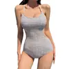 Nuevo Traje de Baño de una Pieza para Mujer que Cubre el Vientre Adelgazante Color Sólido Simple Sexy Conservador para Pecho Pequeño Reunión en Aguas Termales