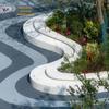 Banco de assento para piscina de concreto minimalista com flores, emenda para áreas externas, lindo assento de piscina em forma de árvore, banco em formato de GRC, cadeira curva