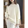 Suéter redondo estilo europeo y americano para mujer, camiseta básica holgada estilo coreano, nueva capa interior de otoño e invierno, top de punto versátil de manga larga talla grande
