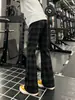 Calças xadrez Cleanfit para homens, estilo fino de verão, calças americanas retrô com caimento relaxado, calças casuais retas largas