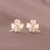 Brincos de Prata 925 Esterlina Esmaltados com Pérola e Flor de Zircônia para Mulheres, Novo Modelo Popular, Brincos Clássicos de Luxo de Alta Qualidade