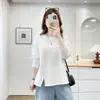 Camiseta de alta qualidade 40 fios 92% algodão 8% elastano 210g + gola com amarração nas costas Tamanho grande 100kg com botões e fenda para mulheres