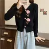 Cardigan de malha estilo coreano outono e inverno Novo francês suave doce bordado flor tridimensional casaco suéter de gola V