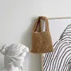 Bolsa de Paja de Malla de Color Sólido con Hilo de Algodón, Bolso de Mano Pequeño, Bolso Tejido de Moda, Bolso para Mujer Estilo Bosque, Bolsa de Playa