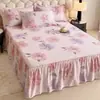 Falda de cama de algodón puro engrosada, fresca y simple, pieza única, sábana bajera antideslizante, funda protectora para colchón, funda de algodón puro cepillado Simmons