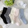 Calcetines Tubo de Malla Hueca Floral Blanco Crema para Mujer, Verano Delgados Transpirables Modernos Color Sólido Slouch Socks