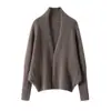 Cardigã de Caxemira de Cor Sólida com Decote em V para Mulheres, Tricotado, Espesso, Xale, Jaqueta, Top, Outono e Inverno, Solto, Manga Morcego, Suéter Externo