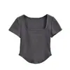 Camiseta de Manga Corta Estilo Puro Deseo Estilo Coreano para Mujer, Verano Ajustada, Favorecedora, Dobladillo Curvo, Clavícula Expuesta, Top Delgado de Canalé, Moderno