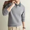 2026 Nuevo Modelo Camisa Polo de Manga Larga de Lana Merino para Hombre, Camiseta de Lyocell para Primavera y Otoño, Camisa Básica Casual para Papá