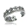 Joyería Retro Anillo Abierto de Corona Personalizado para Mujer Estilo Oscuro Nudo de Cuerda Envejecido Tridimensional Banda Lisa Dedo Meñique Anillo del Dedo del Pie