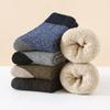Meias de lã masculinas de inverno engrossadas meias quentes Terry mid-bezerro casual cor combinando lã forrado meias toalha atacado