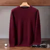 Suéter de cashmere liso para homens, gola redonda, tricotado, manga longa, pulôver, camada base quente para outono e inverno, estilo simples e versátil