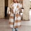 Bai Fen Zhi Yi2025 Nueva Chaqueta Cruzada Casual Retro de Longitud Media con Cuello de Solapa de Doble Botonadura y Cuadros Cepillados