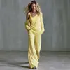 Conjunto Informal de Dos Piezas con Rayas Europeas y Americanas 2026 para Mujer, Top de Manga Larga Hombros Descubiertos con Tirante y Pantalones de Pierna Ancha, Atuendo de Estilo Relajado Venta al por Mayor
