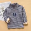 Camiseta interior para niños 2025 de cuello alto medio con forro polar a rayas de manga larga, top cálido para niños y niñas, ropa infantil de estilo coreano para otoño e invierno